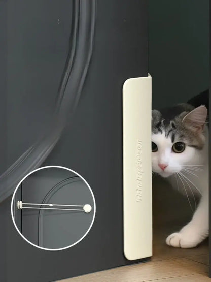 Pet Door – Independent Pet Access For Cats And Dogs In Any Room + Adhesive Mount showing cat using adhesive-mounted two-way flap with elastic tension strap