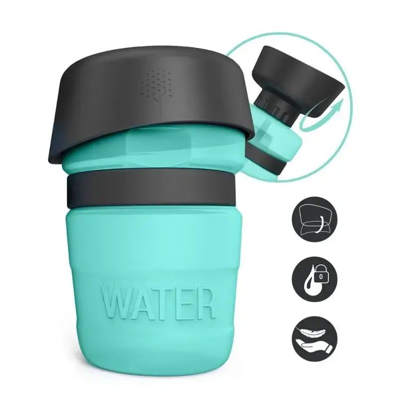 Alt Tag: Keep Your Dog Hydrated Anywhere – 520ml Portable Foldable Water Bottle turquoise squeeze travel dog water bottle with leakproof cap