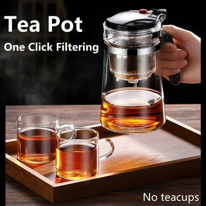 Glass Teapot 1L – Rich Aroma + One-Click Filter System heat-resistant clear glass teapot with one-click filter pouring tea