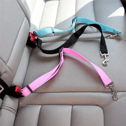 Dog Car Seat Belt Secure Travel Lever Clip Design For Universal Adjustable Fit Durable Polyester - pink and blue adjustable pet seat belts on car seat