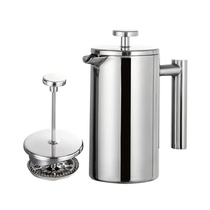 French Press – Longer Heat Retention For Hot, Aroma-Packed Brews + Double-Walled Stainless Steel stainless steel 1.0L French press, sleek polished finish