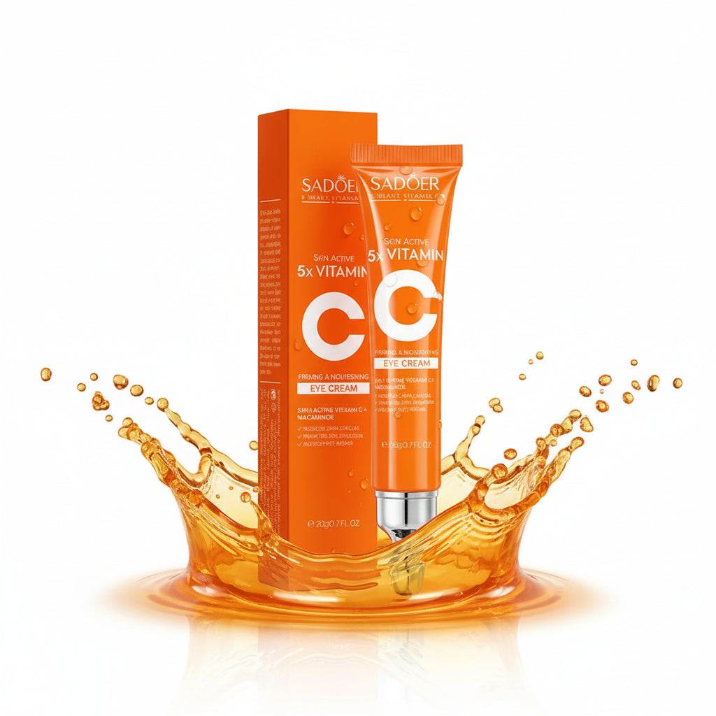 Brightening cream with vitamin-C for dark circles and puffiness - SADOER orange tube eye cream packaging