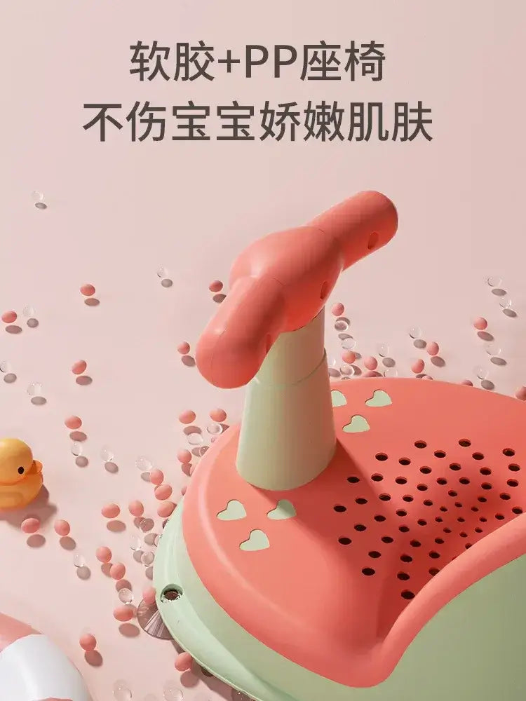 Anti-Slip Baby Bath Seat With Suction Cup Base and Detachable Armrests with soft PP material for baby safety.