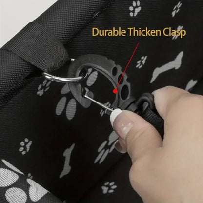 Pet Booster Seat – Safer Rides + Adjustable Seat Belt, close-up of durable thicken clasp and safety belt attachment inside booster seat