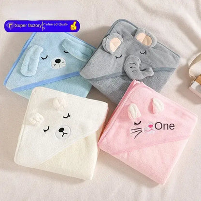 Baby Bath Towel – Luxuriously Ultra-Soft For Delicate Baby Skin + Hooded Design, 80x80 cm — hooded animal baby towels set (blue, gray, cream, pink)