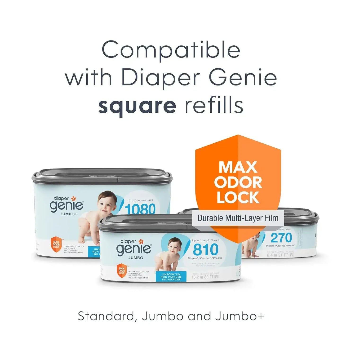 FreshNest Odor Locking Diaper Pail Gift Set With Extra Refills compatible with Diaper Genie square refills, max odor lock, holds newborn diapers