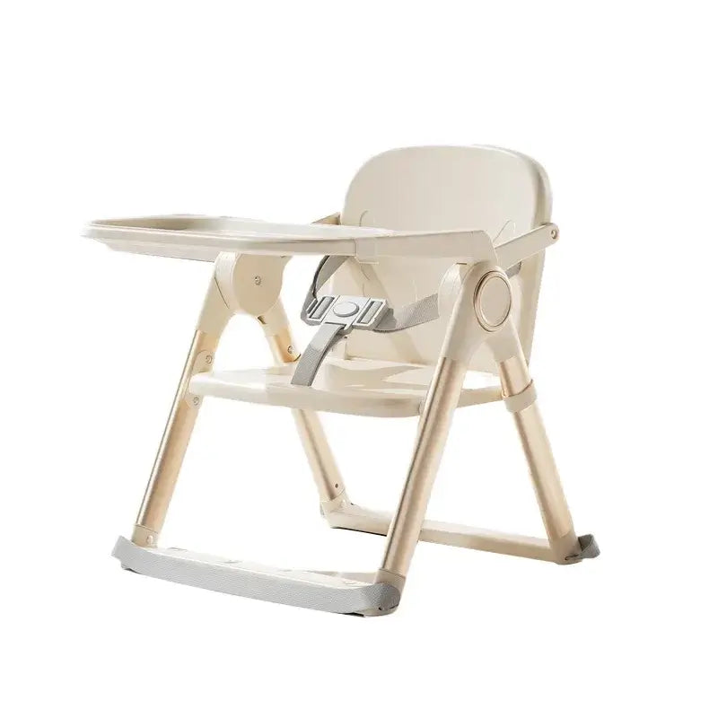 Baby Booster Seat – Mess-Free Dining + Foldable Portable High Chair For 6 Months To 3 Years cream foldable booster seat with tray, easy-to-clean, lightweight, travel-ready