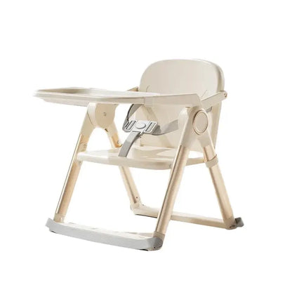Baby Booster Seat – Mess-Free Dining + Foldable Portable High Chair For 6 Months To 3 Years cream foldable booster seat with tray, easy-to-clean, lightweight, travel-ready