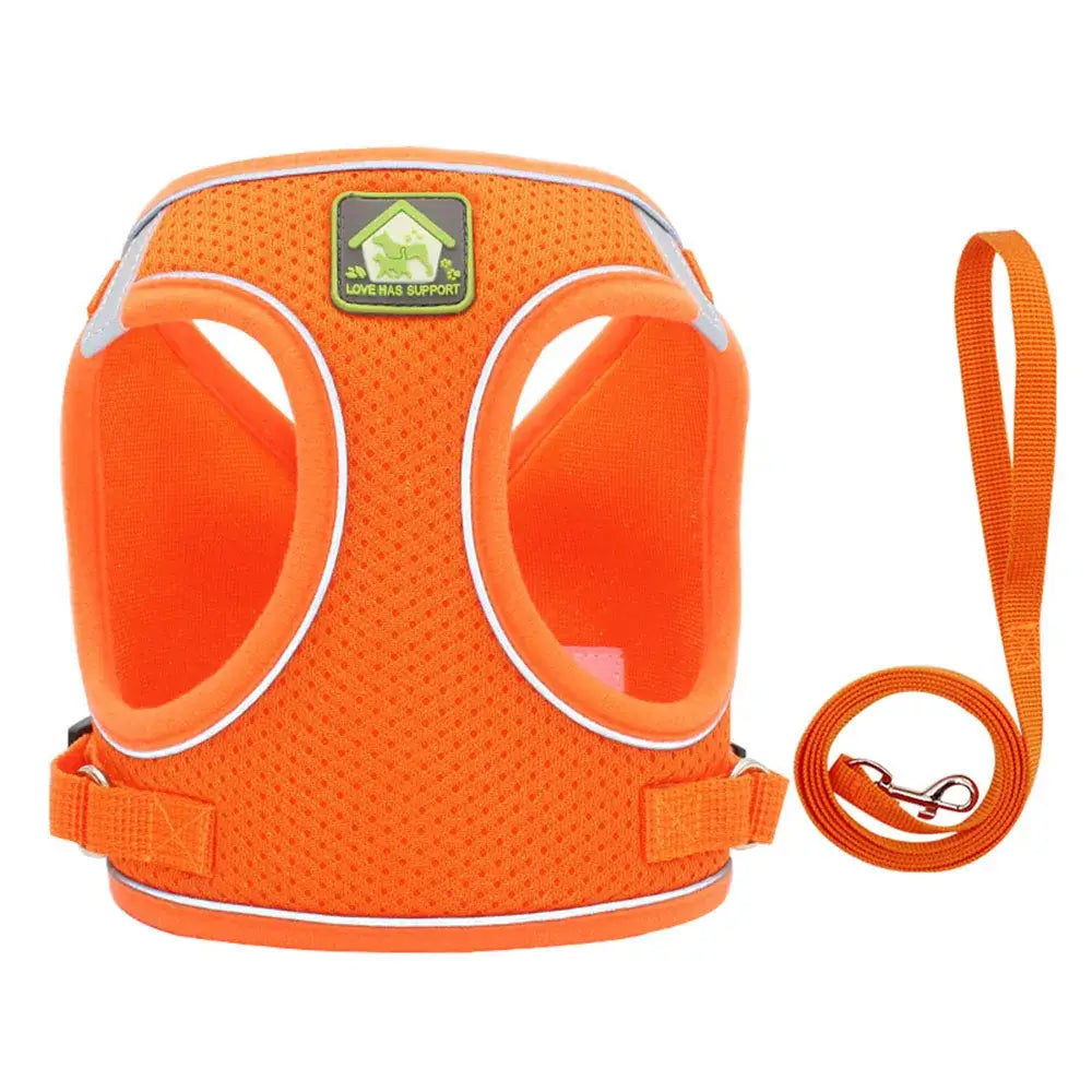 Pet Harness And Leash Set Adjustable Breathable Escape Proof Vest Reflective Collar For Dogs And Cats - orange breathable escape-proof vest with leash