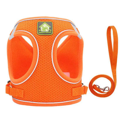 Pet Harness And Leash Set Adjustable Breathable Escape Proof Vest Reflective Collar For Dogs And Cats - orange breathable escape-proof vest with leash