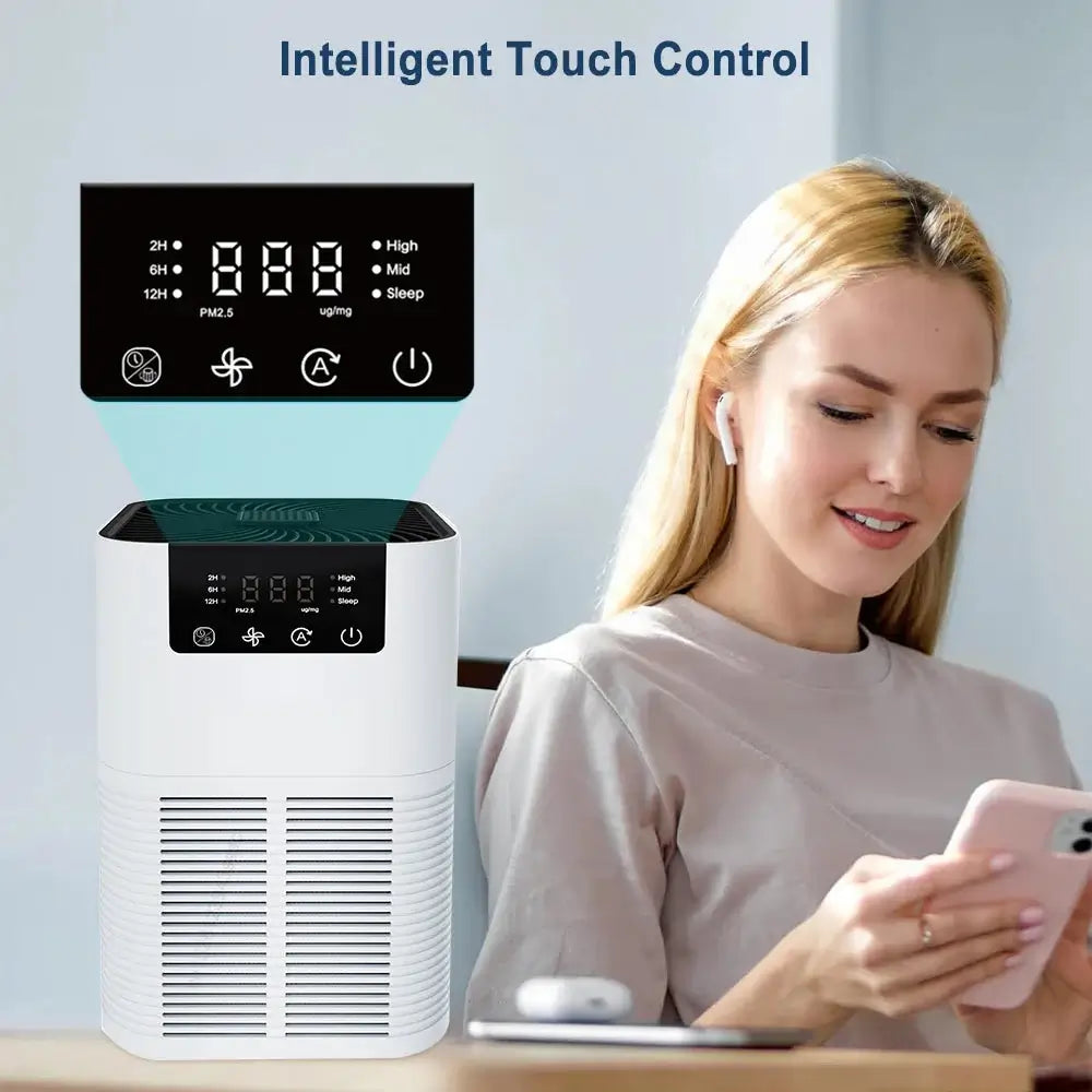 HEPA air purifier for smoke odor removal with touch control and digital display for efficient air cleaning