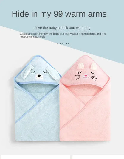 Baby Bath Towel – Luxuriously Ultra-Soft For Delicate Baby Skin + Hooded Design, 80x80 cm - blue and pink hooded baby towels with animal faces