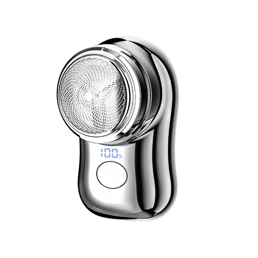 Rechargeable electric shaver for men with stainless steel blade and digital display for precision grooming.