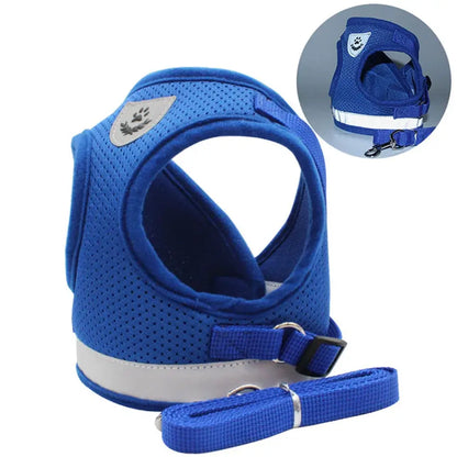 Pet Harness And Leash Set Adjustable Breathable Escape Proof Vest Reflective Collar For Dogs And Cats - blue breathable escape-proof vest with leash