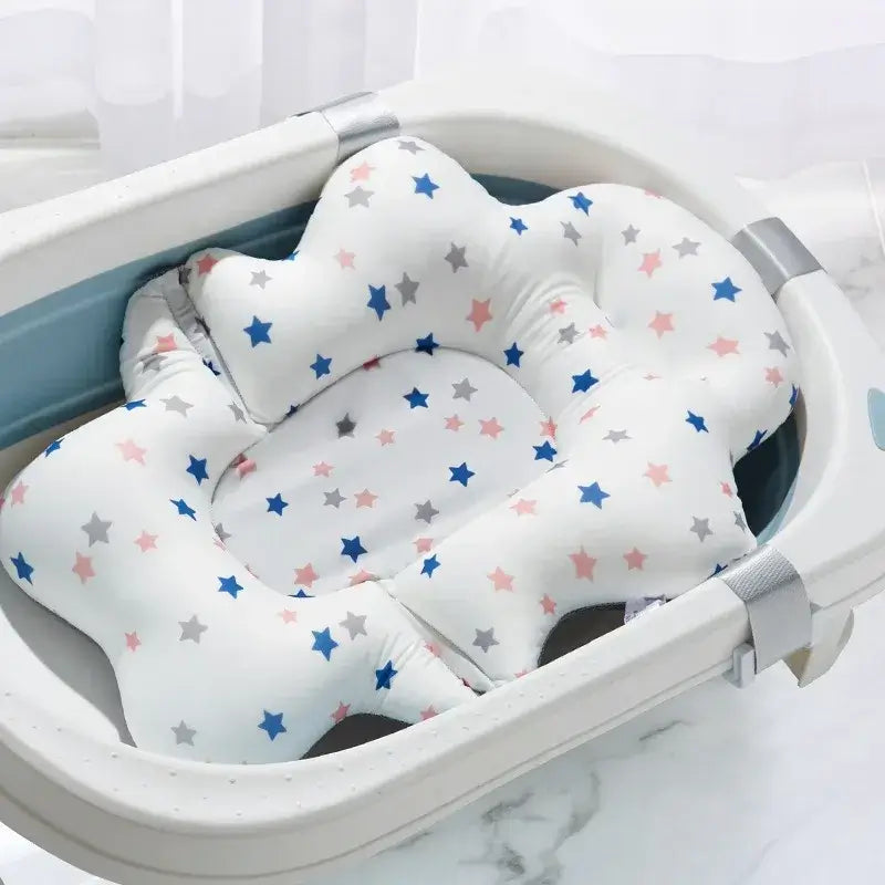 Baby Bath Mat - Secure Bath Time For Newborns + Non-Slip Pad, star-print cushioned newborn tub support pillow for 0-24 months
