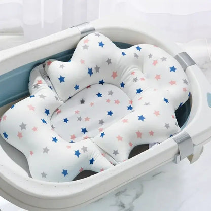 Baby Bath Mat - Secure Bath Time For Newborns + Non-Slip Pad, star-print cushioned newborn tub support pillow for 0-24 months