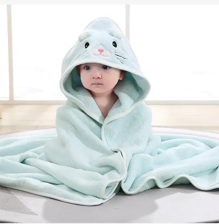 Baby Bath Towel – Luxuriously Ultra-Soft For Delicate Baby Skin + Hooded Design, 80x80 cm wrapped baby in mint hooded towel