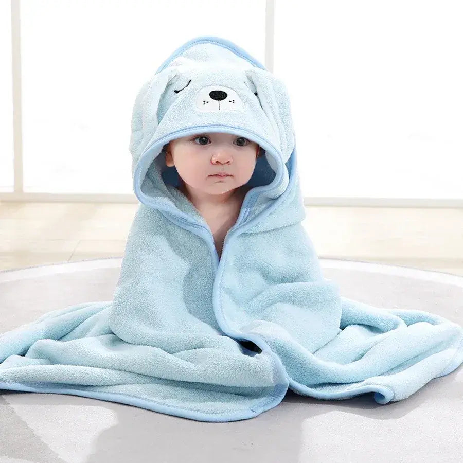 Baby Bath Towel – Gentle On Delicate Baby Skin For Soft, Snug Comfort + Plush Fabric - blue cuddly animal hooded towel on infant