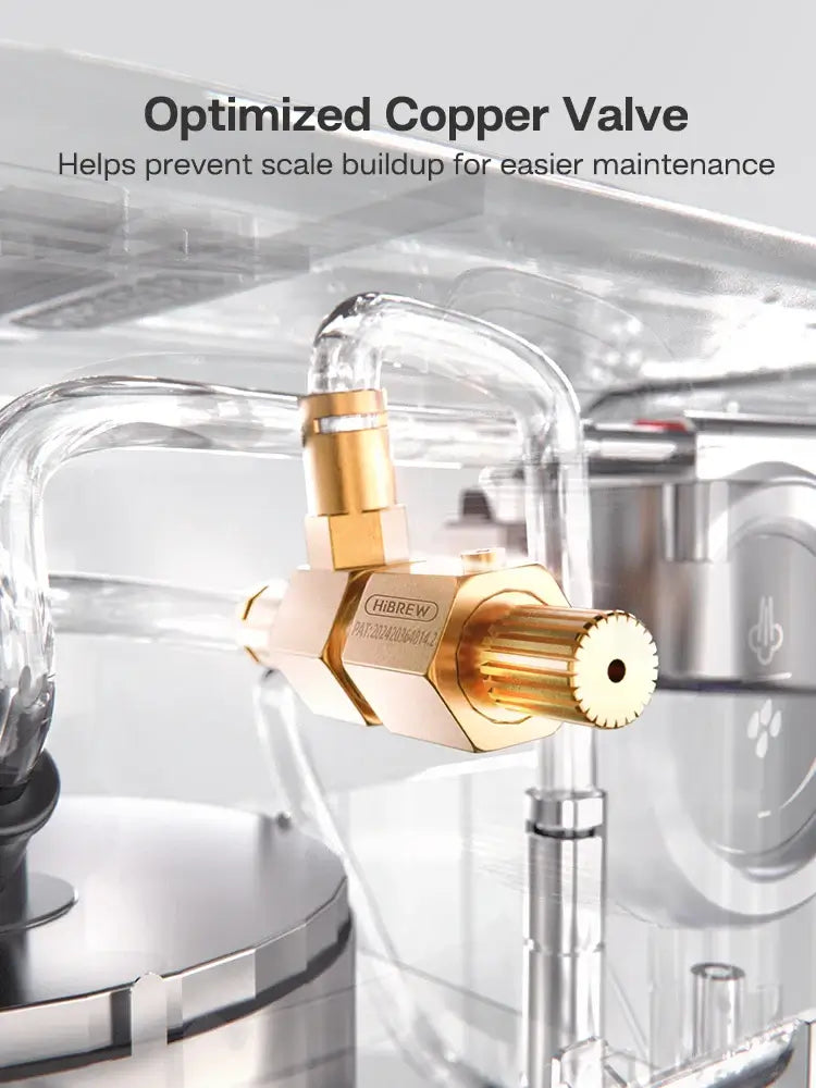 Semi Automatic Espresso Machine – Temperature Adjustable + 20 Bar Extraction showing optimized copper valve detail