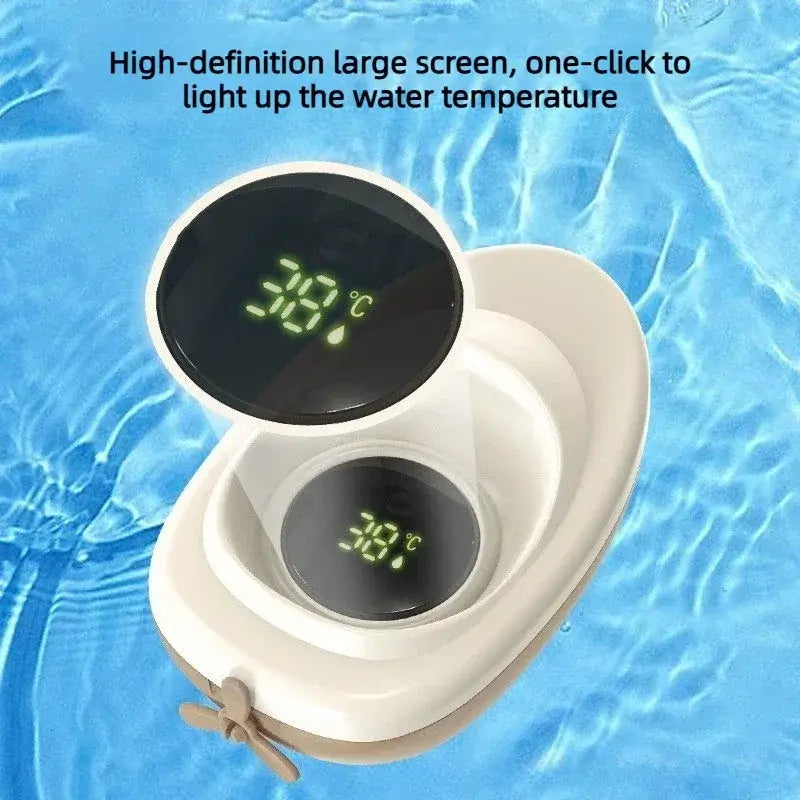 Digital baby bath thermometer displaying temperature in water with a clear screen for quick readings.