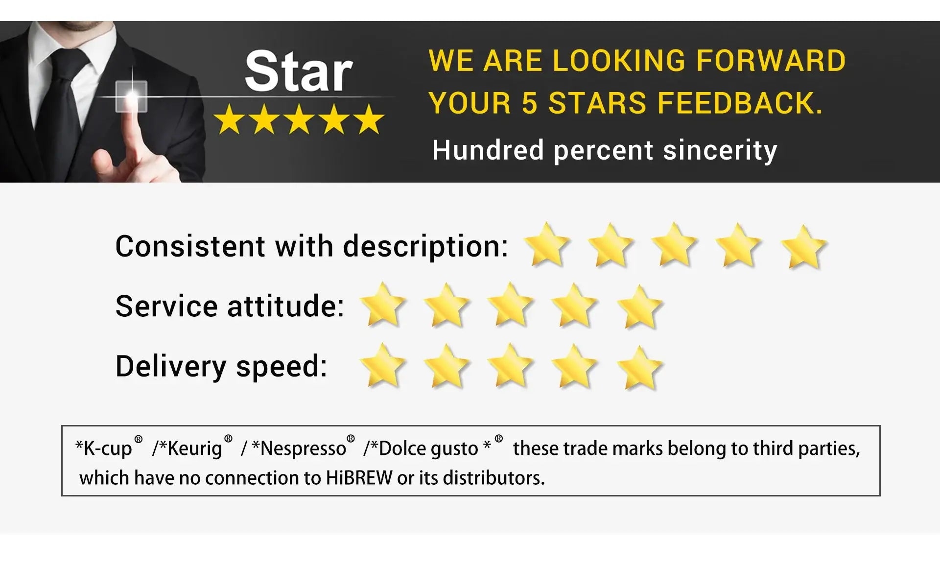 Espresso Machine – Cafe-Quality Espresso With Dense Crema And Rich Body + ESE Pod Compatible promotional 5-star customer feedback banner