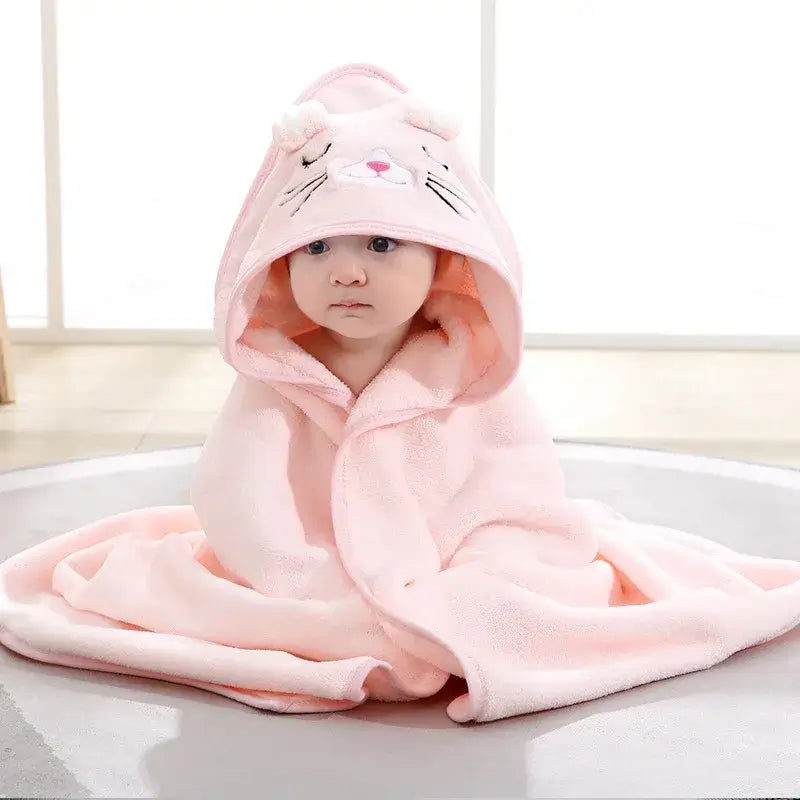 Baby Bath Towel – Luxuriously Ultra-Soft For Delicate Baby Skin + Hooded Design, 80x80 cm - pink hooded towel on baby