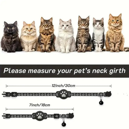 Pet GPS Tracker – Anti-Lost Real-Time Alerts + Waterproof Mini Collar shown on various cat neck sizes with measurement guide