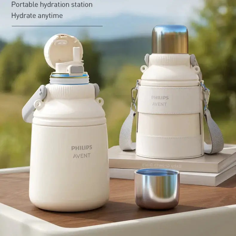 Avent Kids Vacuum Bottle For All-Day Temperature Control showing a portable hydration station by Philips AVENT.