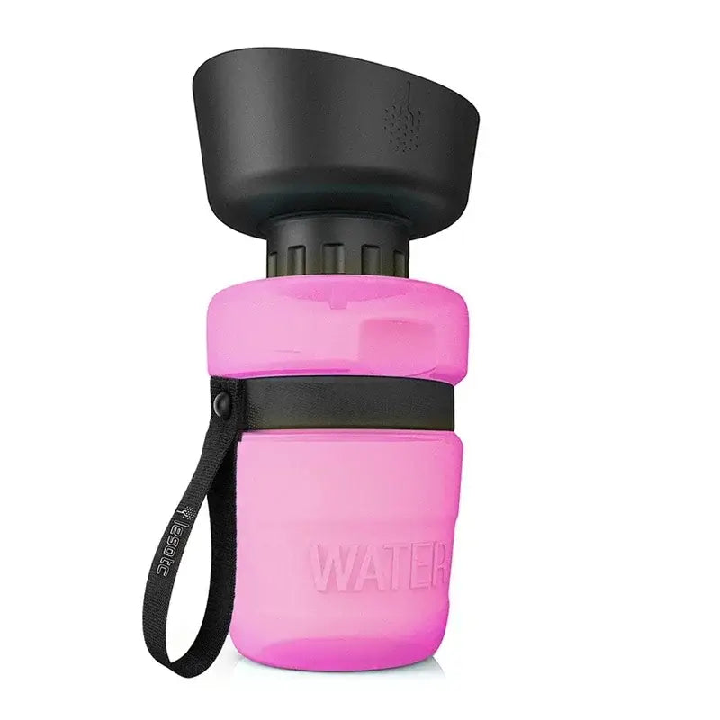 Keep Your Dog Hydrated Anywhere – 520ml Portable Foldable Water Bottle pink foldable squeeze dog water bottle with black bowl and strap
