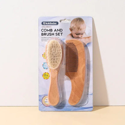 Newborn Hair Brush – Gentle On Delicate Scalp + Soft Goat Bristles, Wooden Construction - baby brush and comb set in packaging