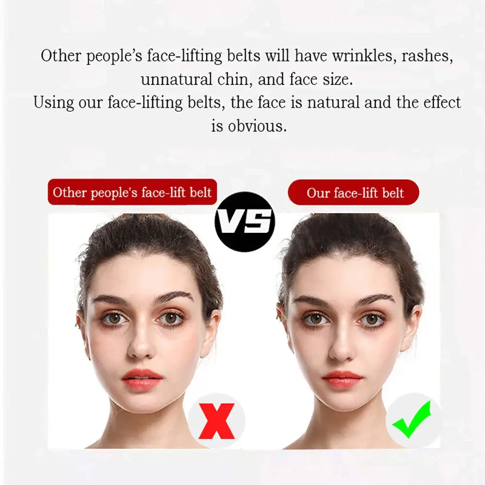 Face Slimming Bandage – Sculpt a Youthful V-Line Contour + Reusable Skin-Friendly One-Piece Strap, before and after comparison showing firmer V-line