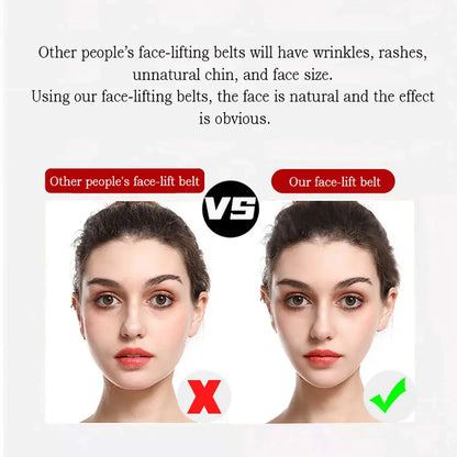 Face Slimming Bandage – Sculpt a Youthful V-Line Contour + Reusable Skin-Friendly One-Piece Strap, before and after comparison showing firmer V-line