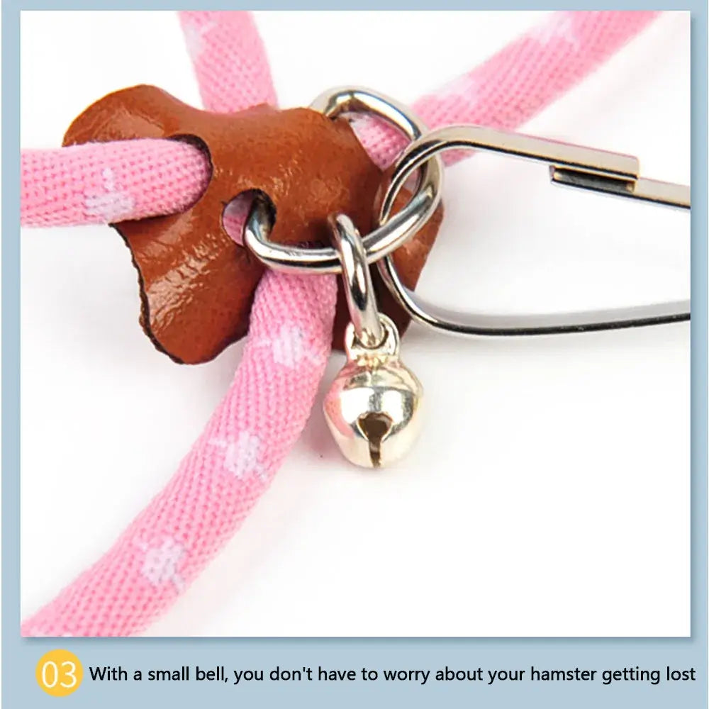 Small Animal Leash – Safe, Secure Walks + Pigskin Strap with pink adjustable cord, breakaway clip, pigskin strap and small bell