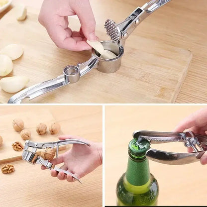 5 in 1 Garlic Press Nut Clip Bottle Opener Multifunction Manual Garlic Mincer Squeezer Handheld Kitchen Tools Kitchen Gadgets - stainless steel garlic press, nut cracker, bottle opener