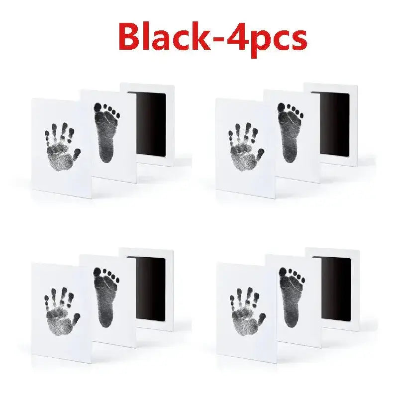 Baby Inkless Handprint Kit for Keepsakes – Mess-Free Prints + No-Touch Inkless Printing showing four black no-touch hand and footprint keepsakes