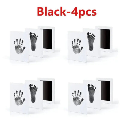 Baby Inkless Handprint Kit for Keepsakes – Mess-Free Prints + No-Touch Inkless Printing showing four black no-touch hand and footprint keepsakes