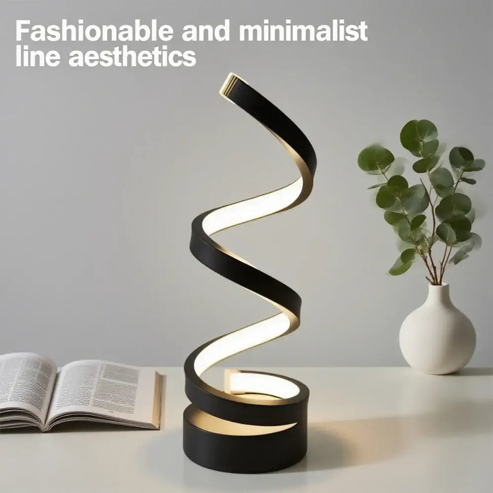 Adjustable brightness LED spiral lamp with modern design and minimalist aesthetics.