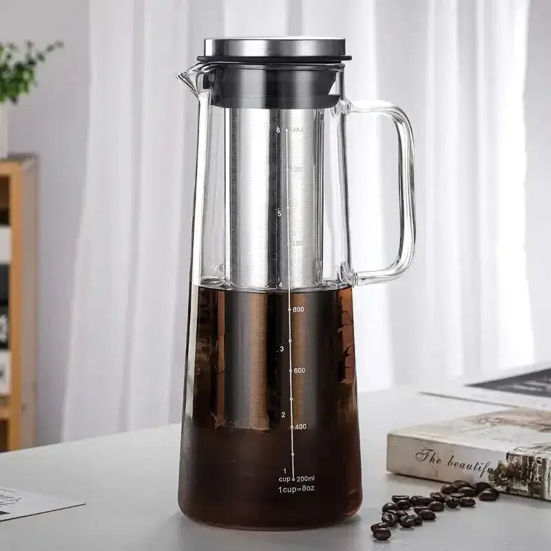 Cold Brew Coffee Maker – Keeps Aroma Fresh + 1.0L Glass Carafe airtight glass pitcher with stainless steel infuser and secure lid