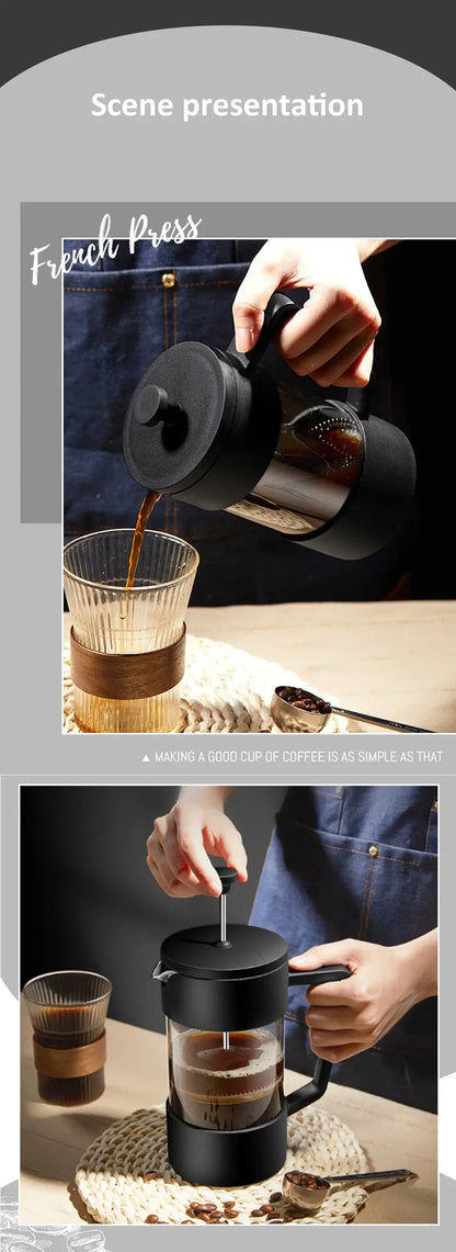 French Press - Bold Flavor + Heat Resistant Borosilicate Glass 350/600/1000ml borosilicate glass coffee maker pouring