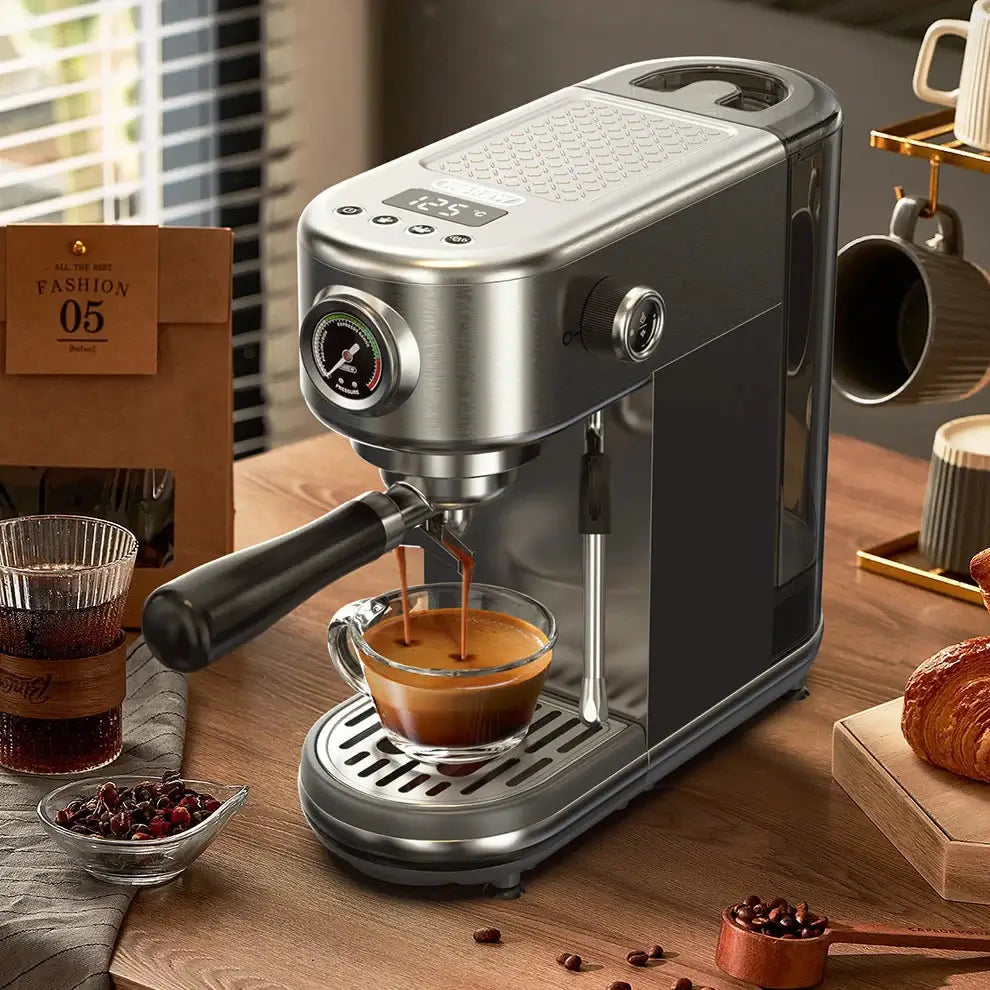 Semi Automatic Espresso Machine – Temperature Adjustable + 20 Bar Extraction stainless steel 51mm portafilter making crema shot