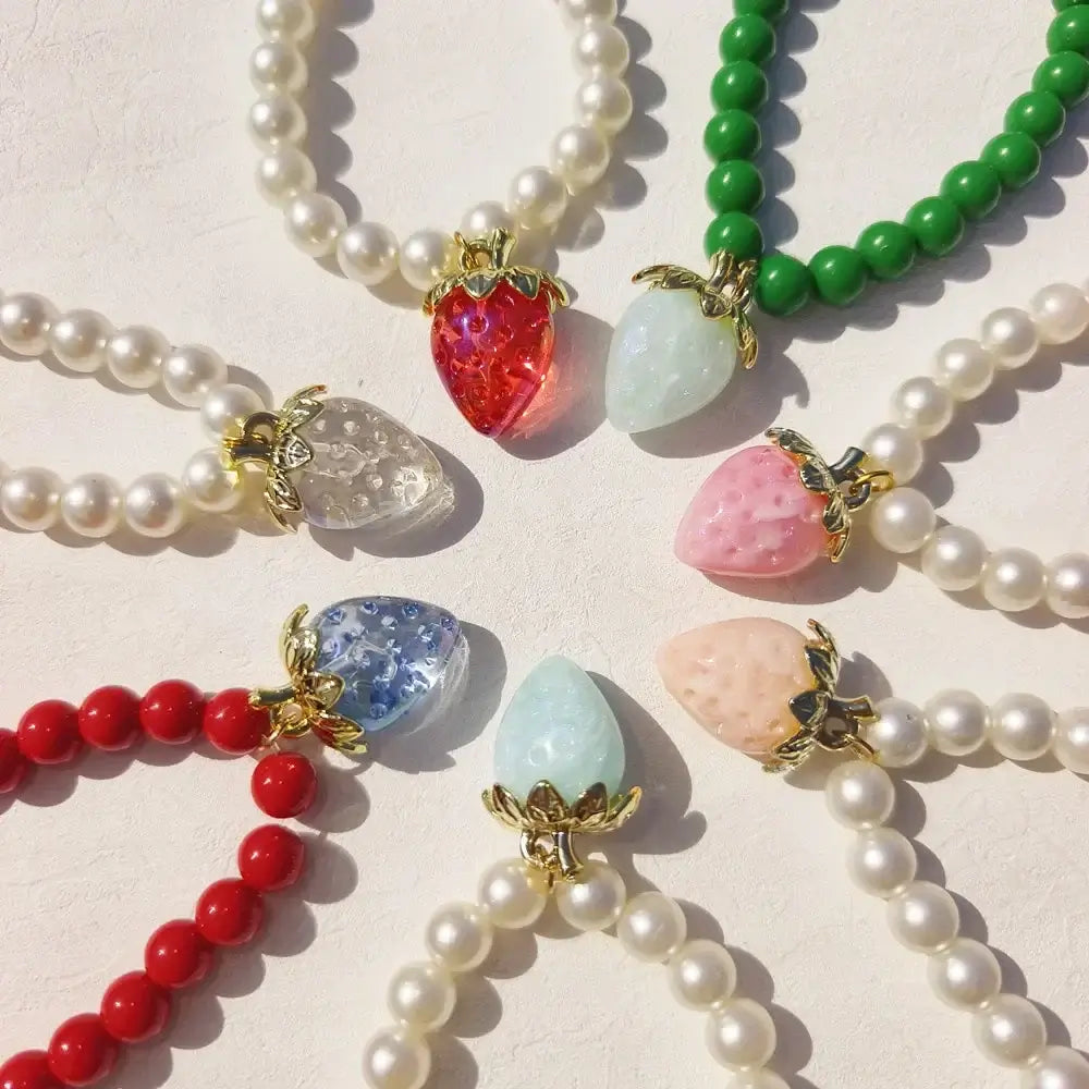 Pet Collar With Pearl Necklace - Pet-Safe Comfort + Lightweight Resin Design For Everyday Wear: strawberry pendant pearl-style pet collar, lightweight resin, XS-XL