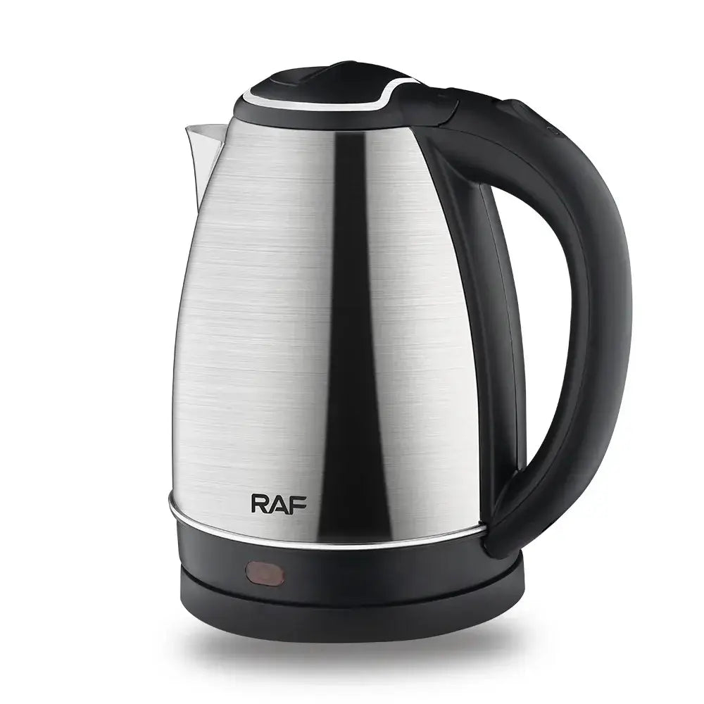 RAF 2L stainless steel electric kettle with black handle and base