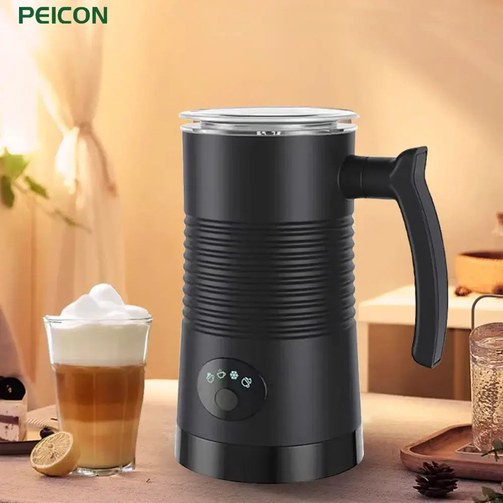 Milk Frother - Café-Quality Foam In Seconds + 4-In-1 black automatic rotary milk frother with latte and cappuccino foam