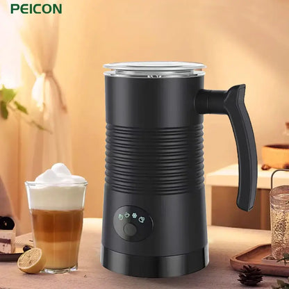 Milk Frother - Café-Quality Foam In Seconds + 4-In-1 black automatic rotary milk frother with latte and cappuccino foam