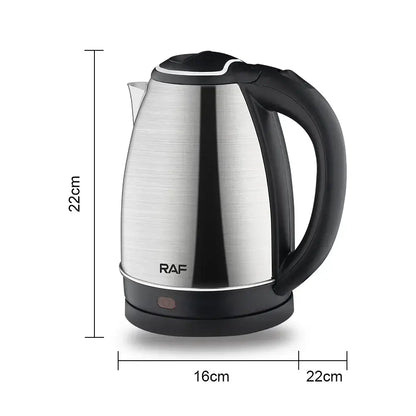 2L stainless steel electric kettle with black handle, 1500W, fast boil for tea and coffee