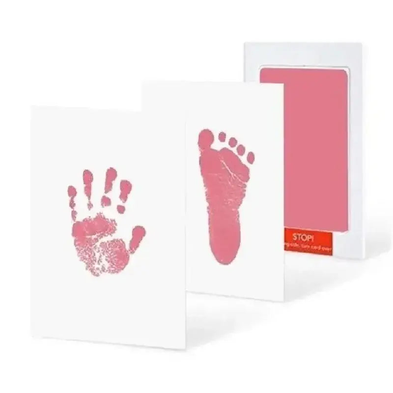 Baby Inkless Handprint Kit for Keepsakes – Mess-Free Prints + No-Touch Inkless Printing showing pink baby handprint and footprint keepsake kit