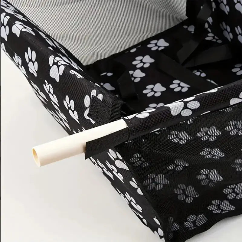 Pet Booster Seat – Safer Rides + Adjustable Seat Belt black paw print breathable booster seat with adjustable belt