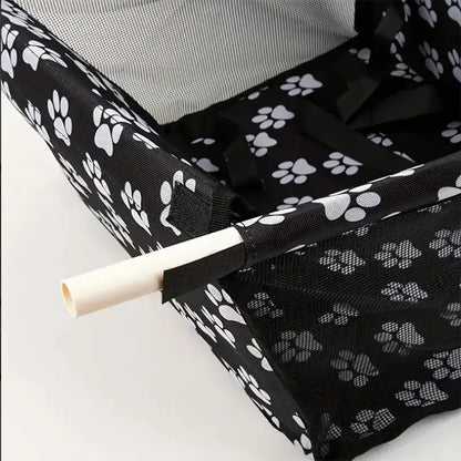 Pet Booster Seat – Safer Rides + Adjustable Seat Belt black paw print breathable booster seat with adjustable belt