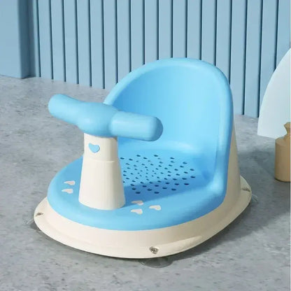 Anti-Slip Baby Bath Seat With Suction Cup Base and Detachable Armrests in blue design for secure bathing.