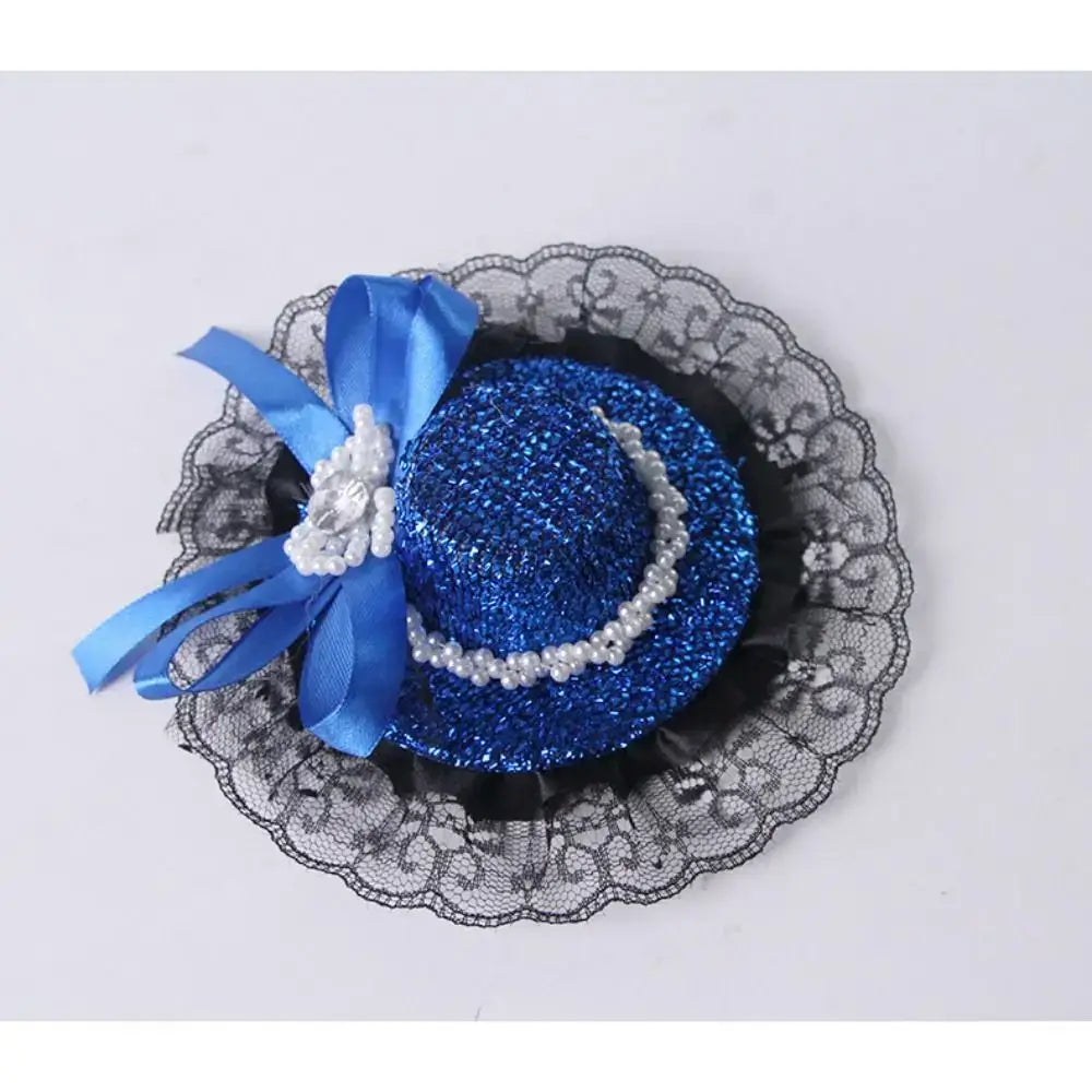 Pet Halloween Hat – Festive Shimmer + Adjustable Elastic Band For Cats And Small Pets blue sequin British-style lace cat hat with pearls and ribbon